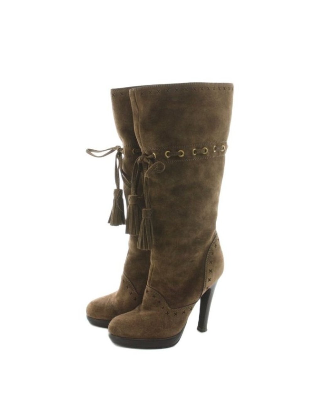 Saint Laurent Yves Long Boots Suede Tassel 35 Brown KU